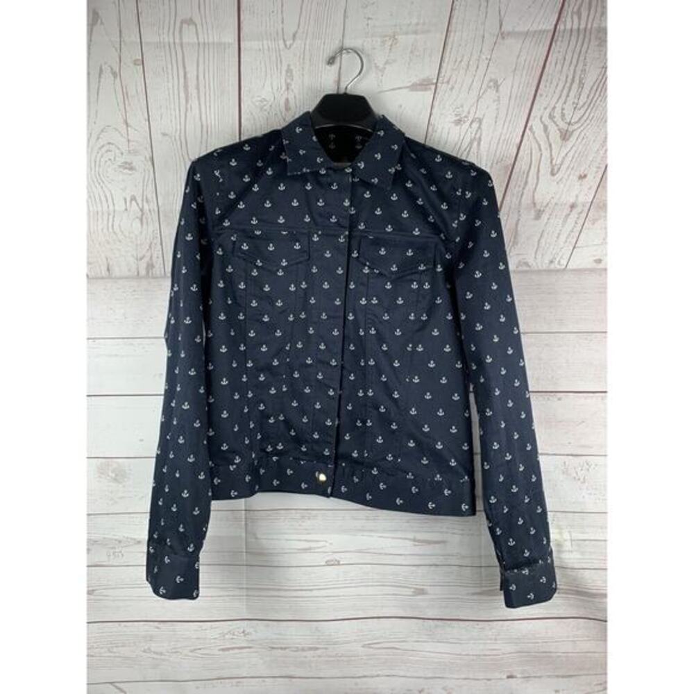 Peck & Peck Collection Womens size 8 Nautical‎ Jacket Anchors Blue Button Up